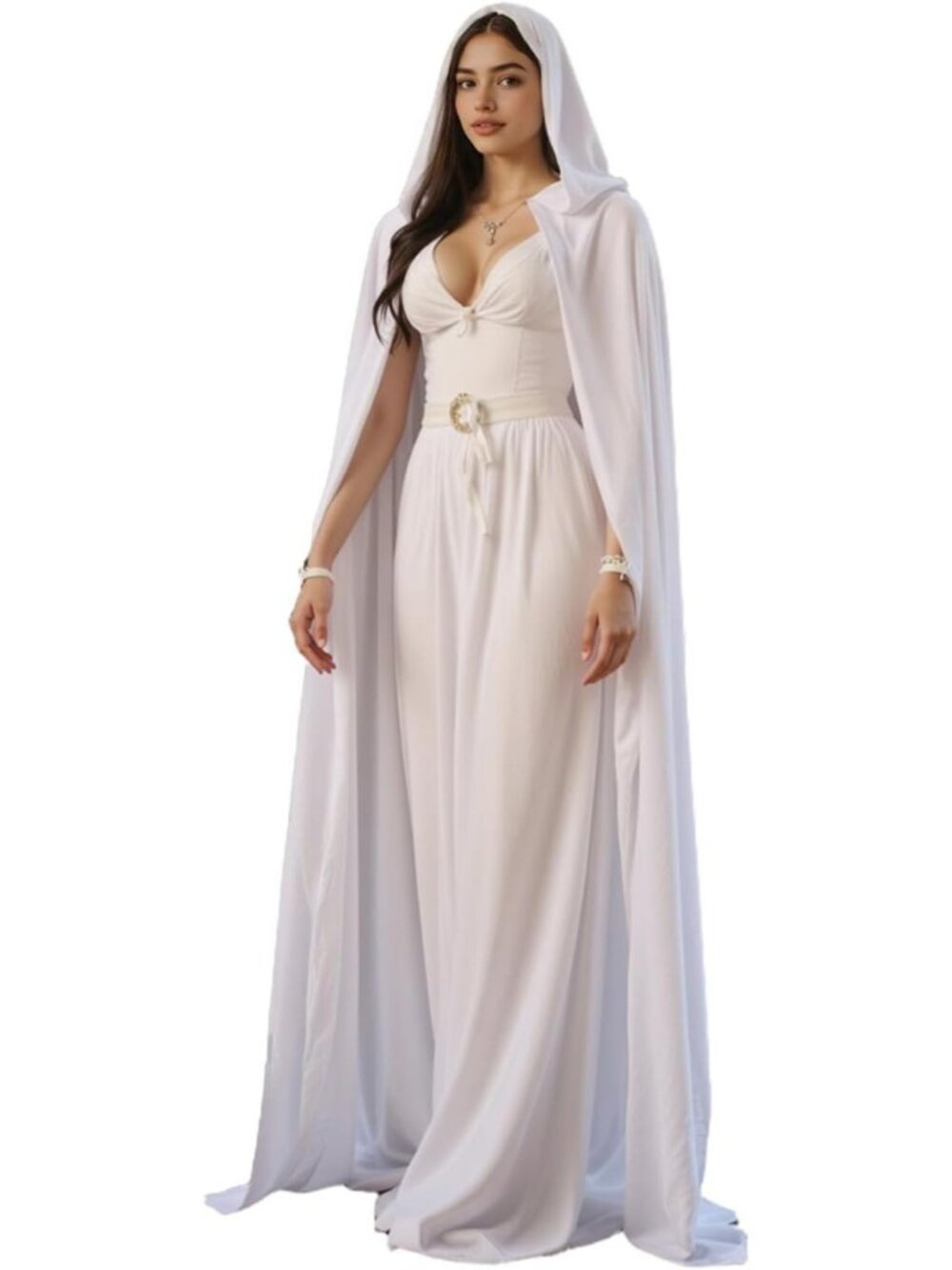 Adult White Velvet Hooded Cloak Cape Halloween Witch Vampire Cosplay Costume